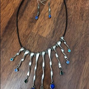 Pewter and crystal  necklace and earrings